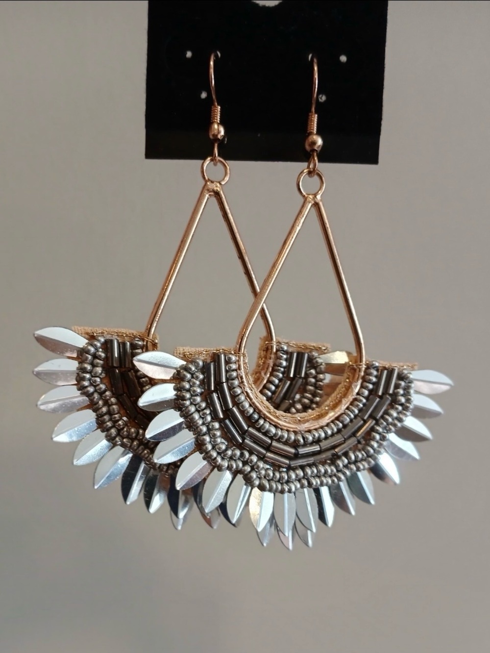 Gold-Tone and Silver Beaded Fringe Hoop Earrings - Women Jewelry